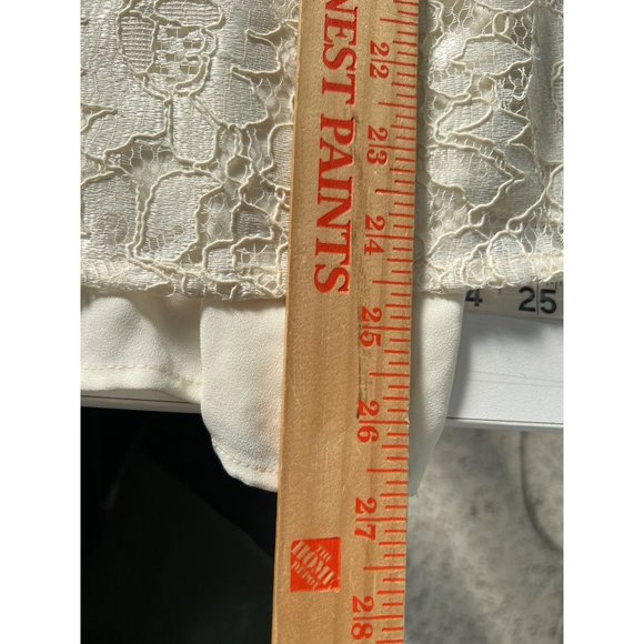 Express Lace Puff Mutton Sleeve Top Long Sleeve Blouse Women L Cream Keyhole NEW - Picture 6 of 8